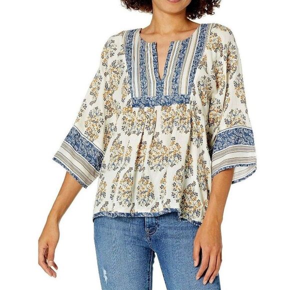 ✨Lucky Brand Mixed Print Peasant Sz Large Top✨ - Picture 6 of 12